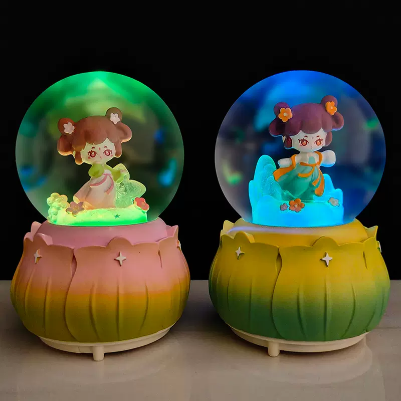 旋转飘雪ins少女心公主水晶球音乐盒工艺品儿童女孩礼品创意摆件