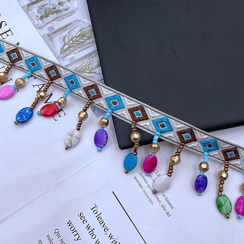 厂家手工钉珠波西米亚手工diy民族风织带配饰吊珠流苏花边辅料