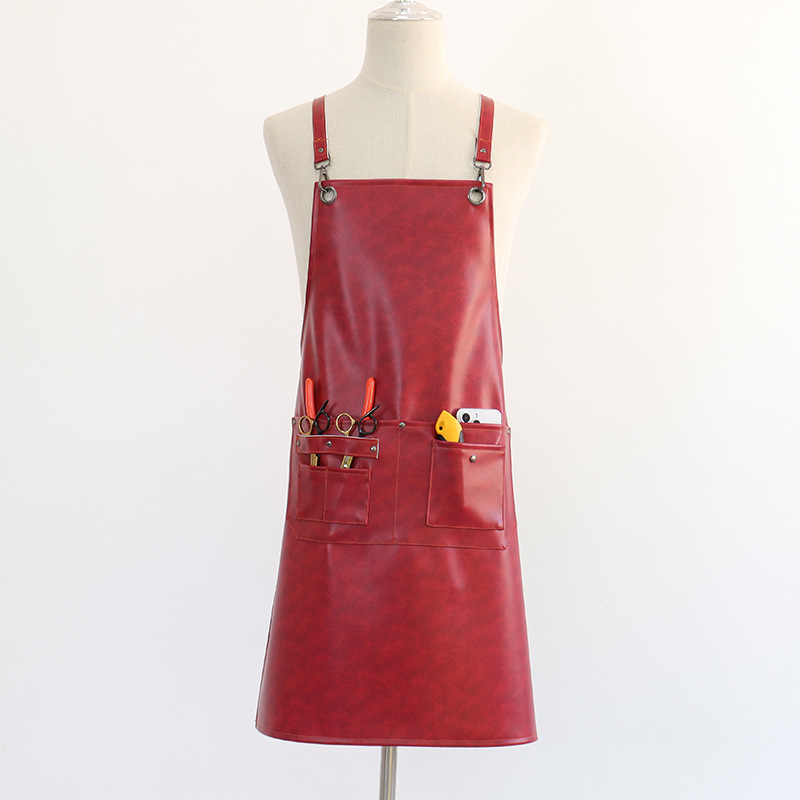 Delantal de cuero de PU de Amazon transfronterizo, cuero de caballo loco, cintura de cocina para el hogar, mono de restaurante, delantal impermeable, impresión