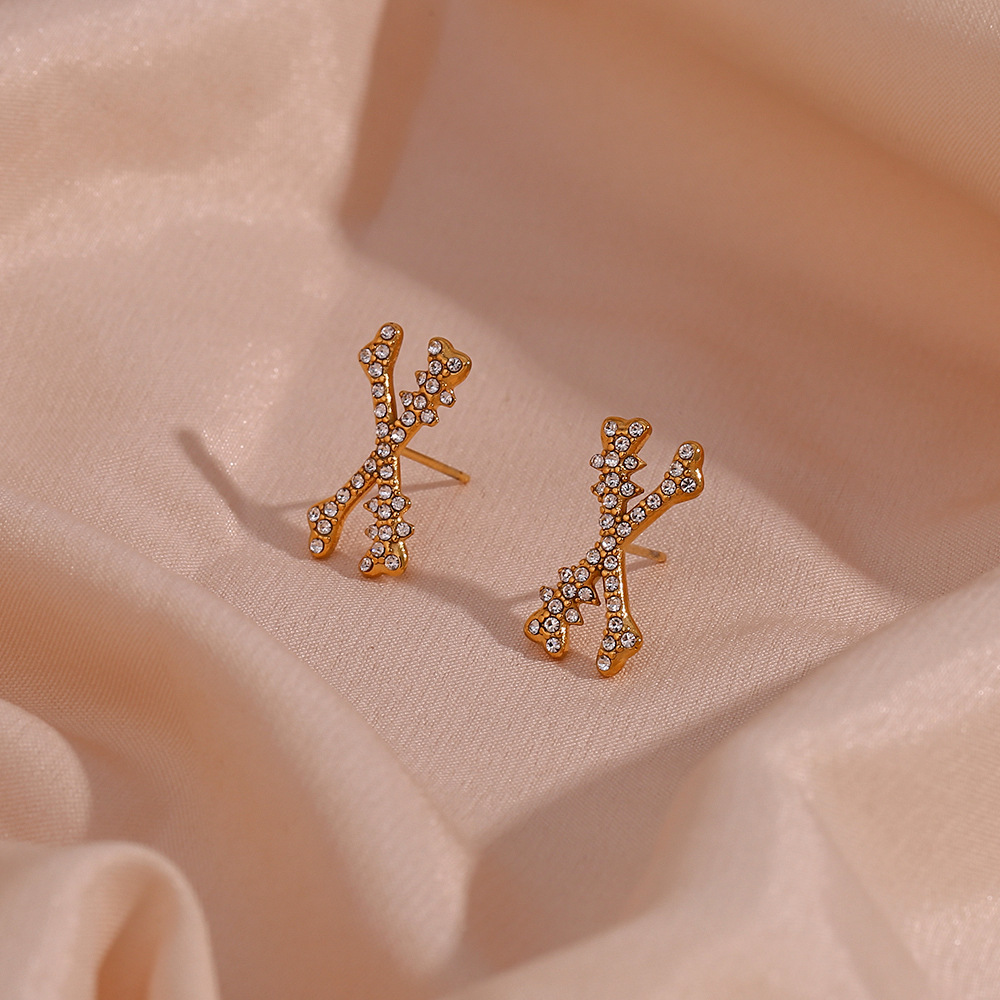 Halloween X-bone Diamond Stud Stainless Steel Earrings