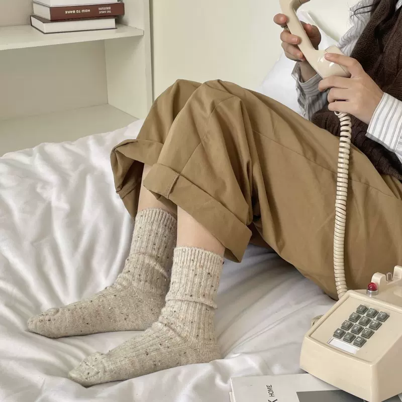 点纱堆堆袜羊毛袜子女秋冬加厚加绒保暖点纱日系中筒袜诸暨批发