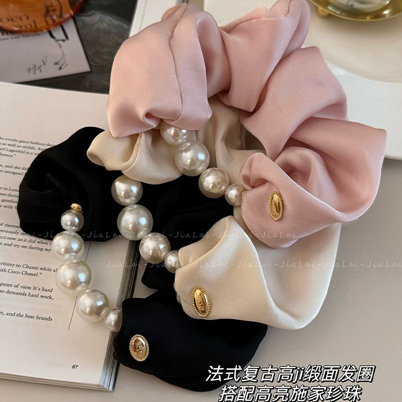 Cordón de cabeza de perla 2024 nuevo cabello de alta gama correa de cabello de mujer de alta calidad flores de cabello de satén intestino anillo de cabello adornamiento coreano