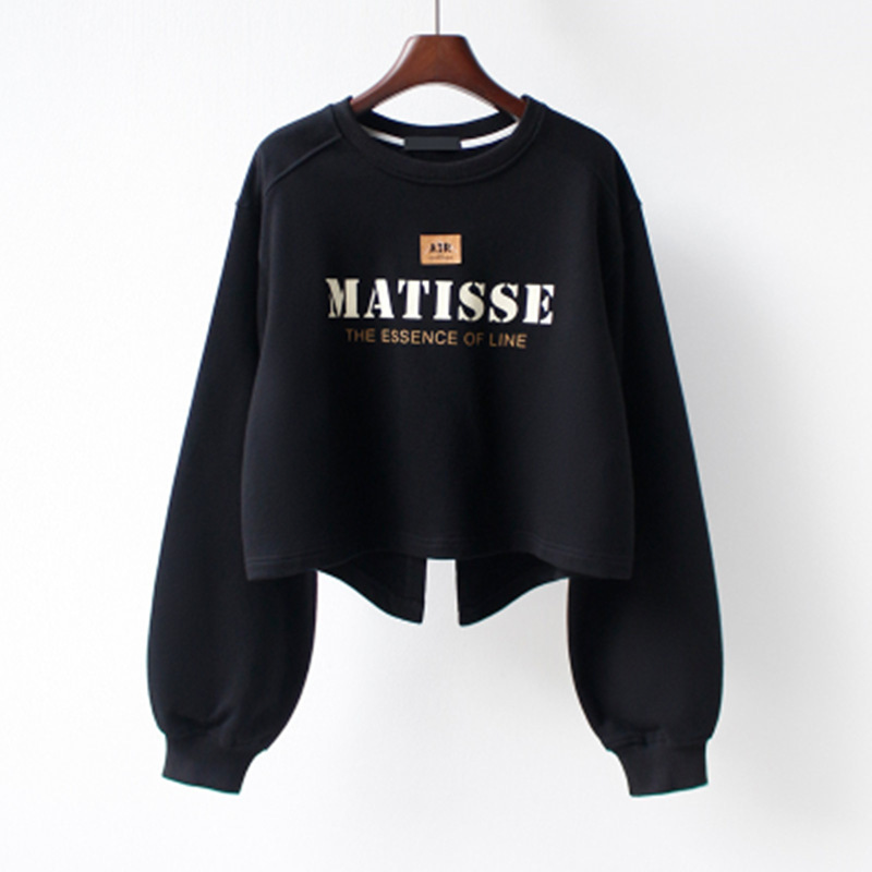 Cross-border wholesale crew neck sweater women's autumn pullover letter thin design sense niche split long sleeve top women's fashion