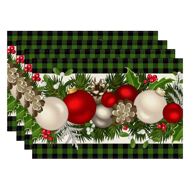 Mantel individual DE LINO DE NAVIDAD corredor de mesa campana a cuadros impreso Toalla de mesa estera lavada antideslizante aislamiento térmico decoración de vacaciones