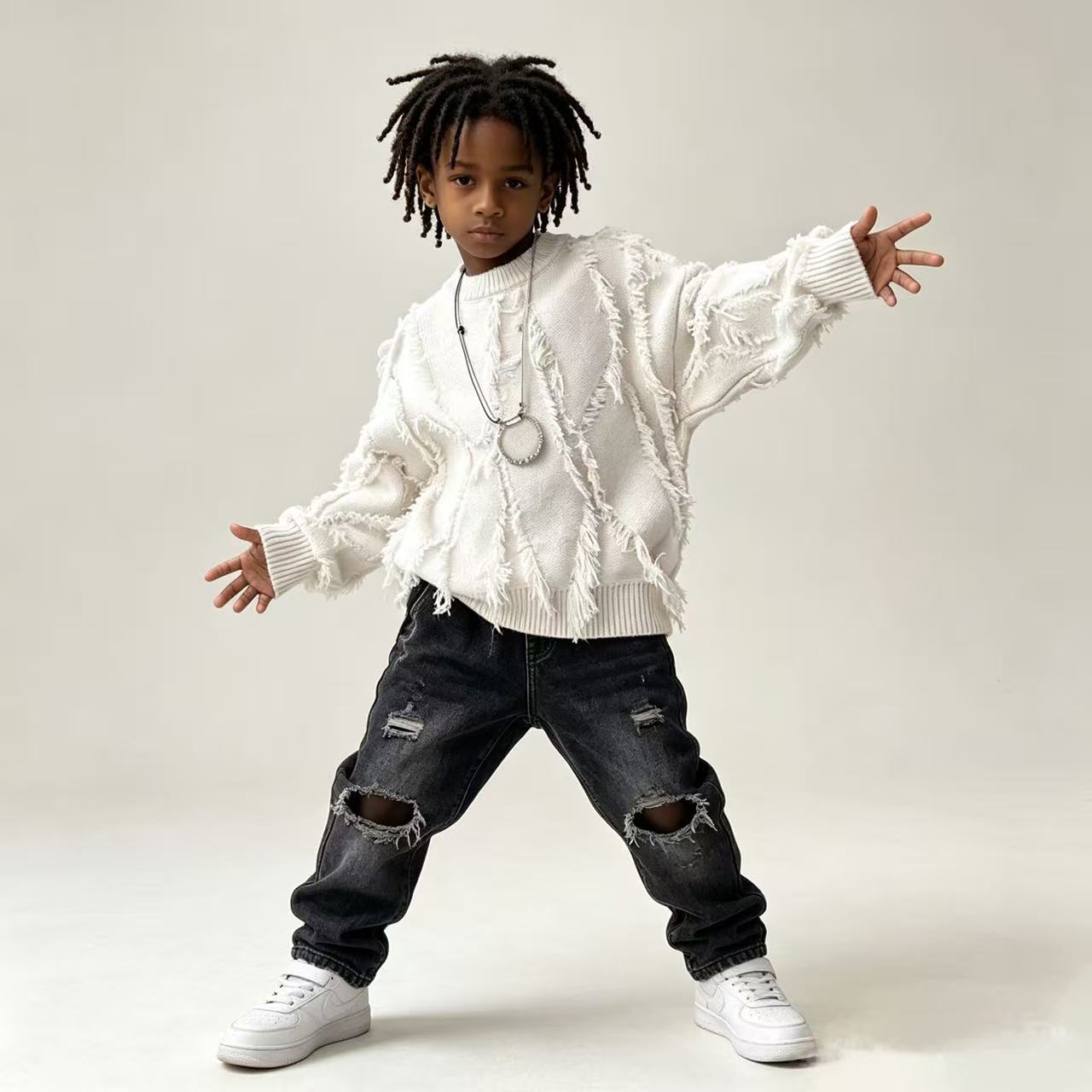 Jin Yong Boys' Sweater 2025 Autumn New Korean Style Loose Trendy Stylish Knitted Sweater Round Neck Soft and Cozy