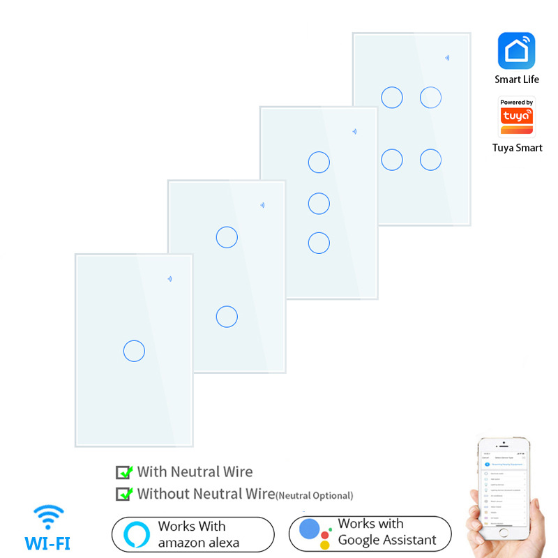 WIFI涂鸦智能触摸开关美规澳规单火零火面板语音APP远程定时双控