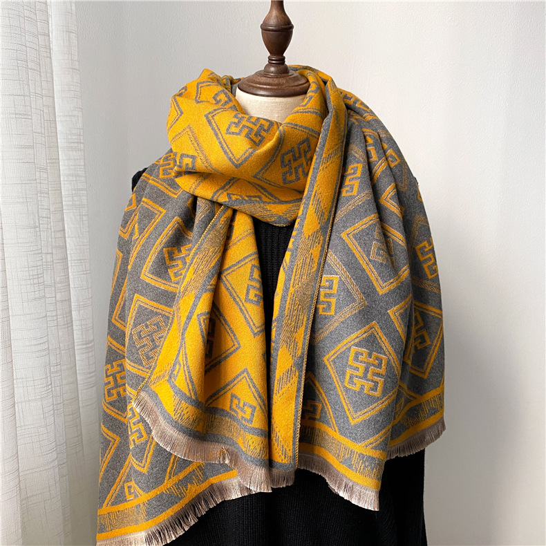 Lenços de cashmere simples versão coreana estilo ocidental versátil quente xale engrossado cachecol curto com borla_voghion.com