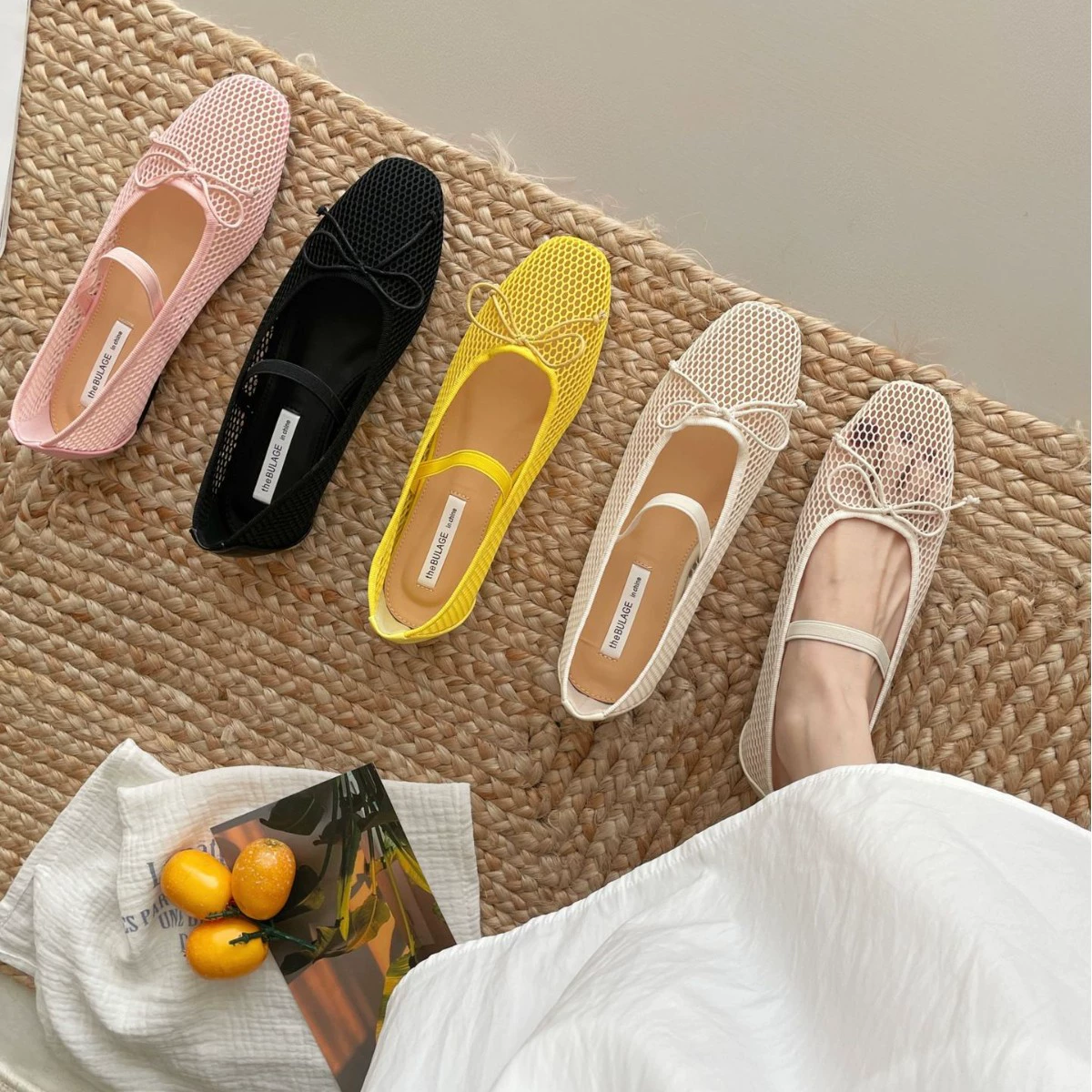 2025 Весна-Осень Новый Стиль Сетчатые Дышащие Ажурные Плоские Туфли с Бантом Универсальные Туфли Мэри Джейн с Круглым Носком для Женщин