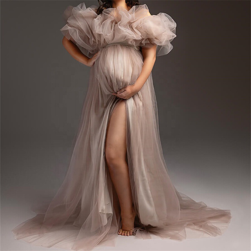 Cross-border Pregnant Women Photo Tulle Dress Off-shoulder Off-shoulder Split Big Belly Evening Dress Black Pink Cross-border Pregnant Women Photo Tulle Dress Off-shoulder Off-shoulder Split Big Belly Evening Dress Black Pink