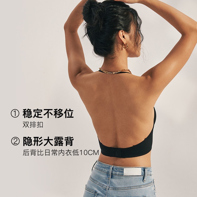 Halter belleza espalda ropa interior delgada de las mujeres push-up anti-flacidez multi-funcional correa de hombro en forma de U sexy sujetador sin espalda