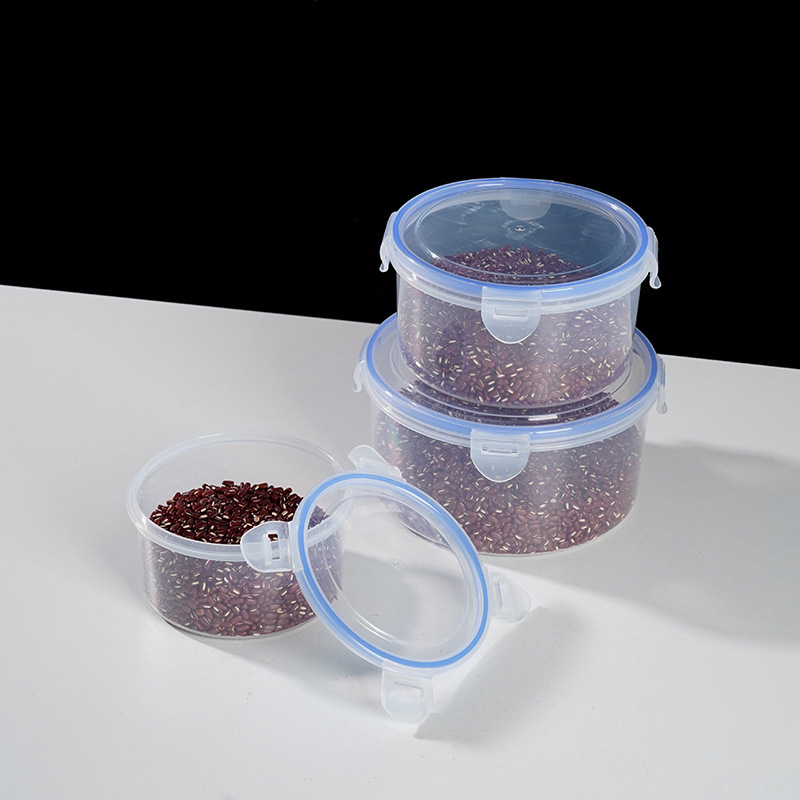 Caja de preservación de mascotas, lata de sellado de presión transparente redonda, lata de plástico, caja de almacenamiento de alimentos de granos, lata de almacenamiento