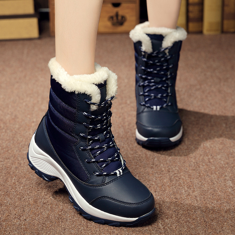 CMY-Winter Lace-Up Versatile Waterproof Snow Boots Fleece Women's Shoes_voghion.com