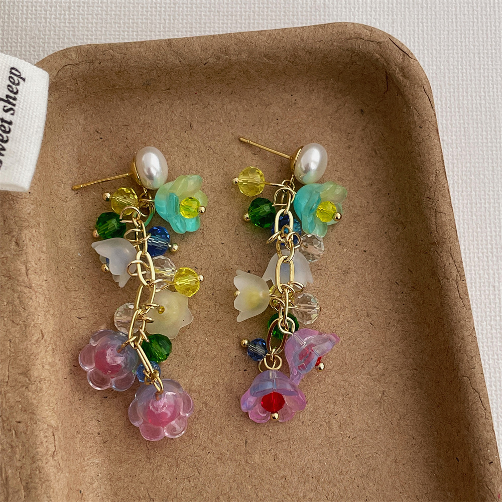 Alloy, Plastic Material 1 Pair Casual Elegant Sweet Flower Plating Alloy Plastic Drop Earrings