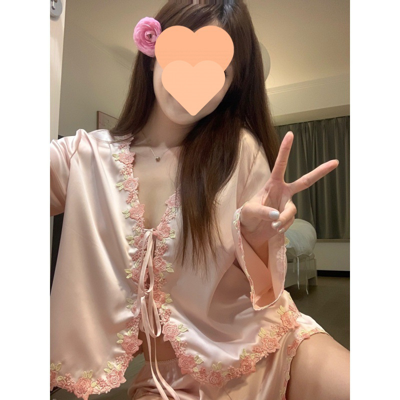 法式刺绣花边冰丝睡衣夏天女2025新款蝴蝶系长袖短裤纯欲风家居服|undefined