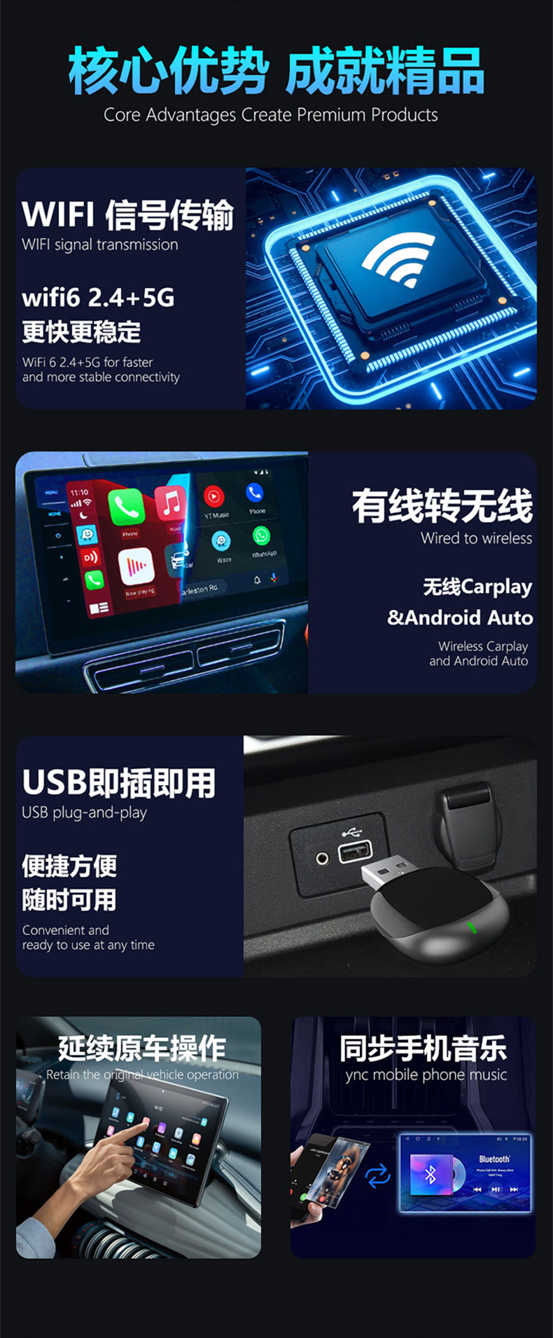 Cross-border wireless 2-in-1 smart carplay box adapter Android Autocarplay box car-machine interconnection box