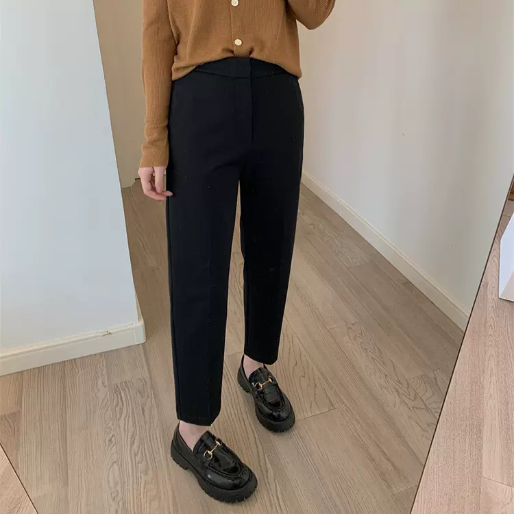 垂感烟管小黑裤女秋冬高腰显瘦宽松弹力九分直筒西装裤通勤