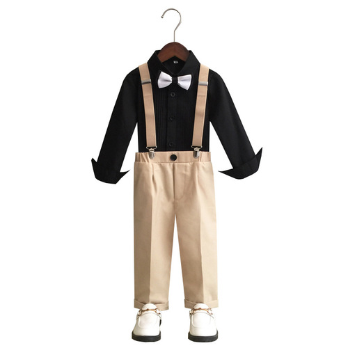Children's strap pants set for spring and autumn, British style, for young boys and girls, suits for hosts, wedding flower children's dresses