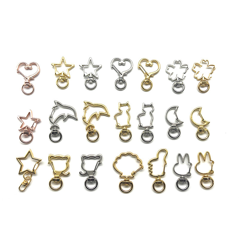 Factory Direct supply star love cat color retention electroplating DIY jewelry accessories special-shaped alloy keychain in stock