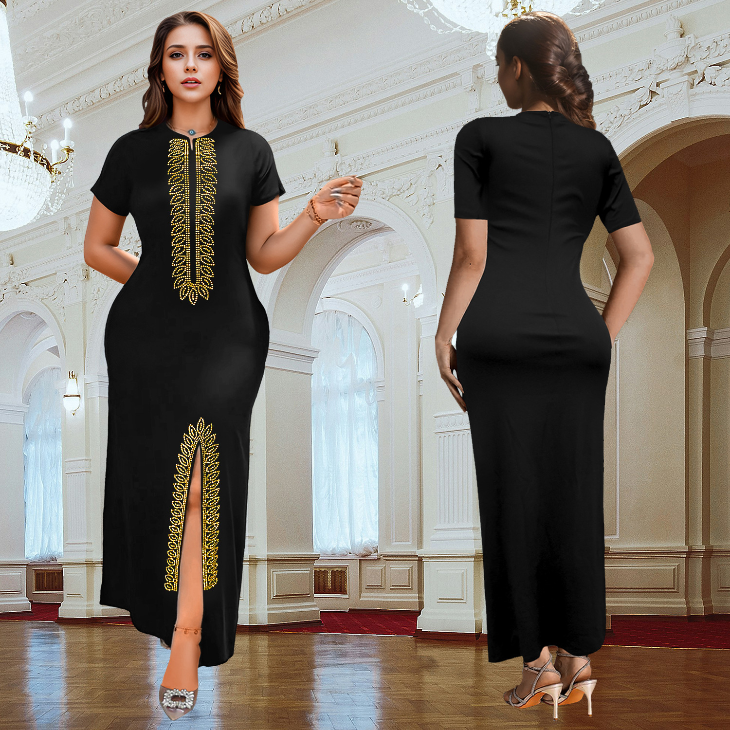 C7261 Cross-border AliExpress Amazon Moda europea y americana Bolso de perforación en caliente para mujer Brazo dividido Elegante vestido delgado image 4