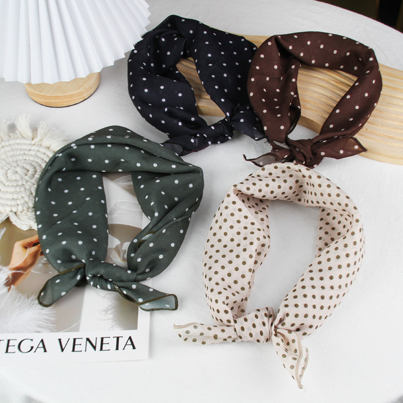 58 Cotton and Linen Japanese Style Wave Dot Small Square Scarf Women's Spring and Summer All-match Breathable Small Scarf Thin Small Fresh Decorative Silk Scarf