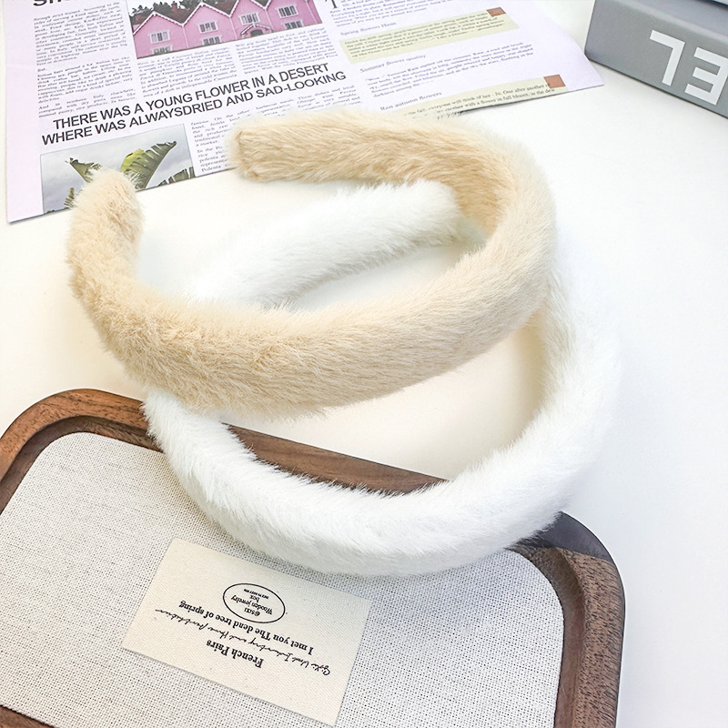 New Plush Solid Color Headband Korean Style Hair Accessory Autumn and Winter Trendy Cute Faux Rabbit Fur Face-Washing Hairband Headband