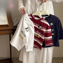 婴尚儿童长袖t恤春秋新款男女童米奇卡通刺绣圆领上衣休闲打底衫