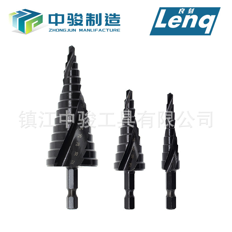 Transfronterizo negro espiral ranura escalera taladro mango hexagonal nitruro acero de alta velocidad métrica pagoda taladro Centro de perforación ponche