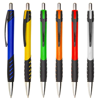 永浩笔业塑料按动圆珠笔子弹头1.0mm开槽防滑软胶护套可印刷LOGO