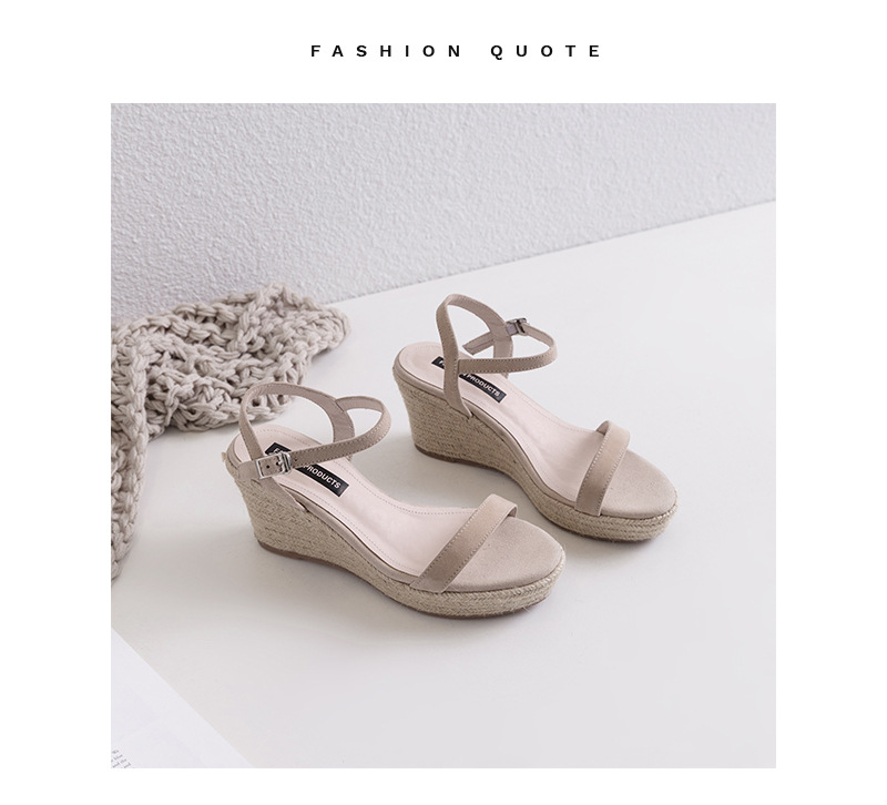 Sandal nữ quai ngang hở mũi gót cao 7 cm đế rơm — Màu đen chi tiết 14
