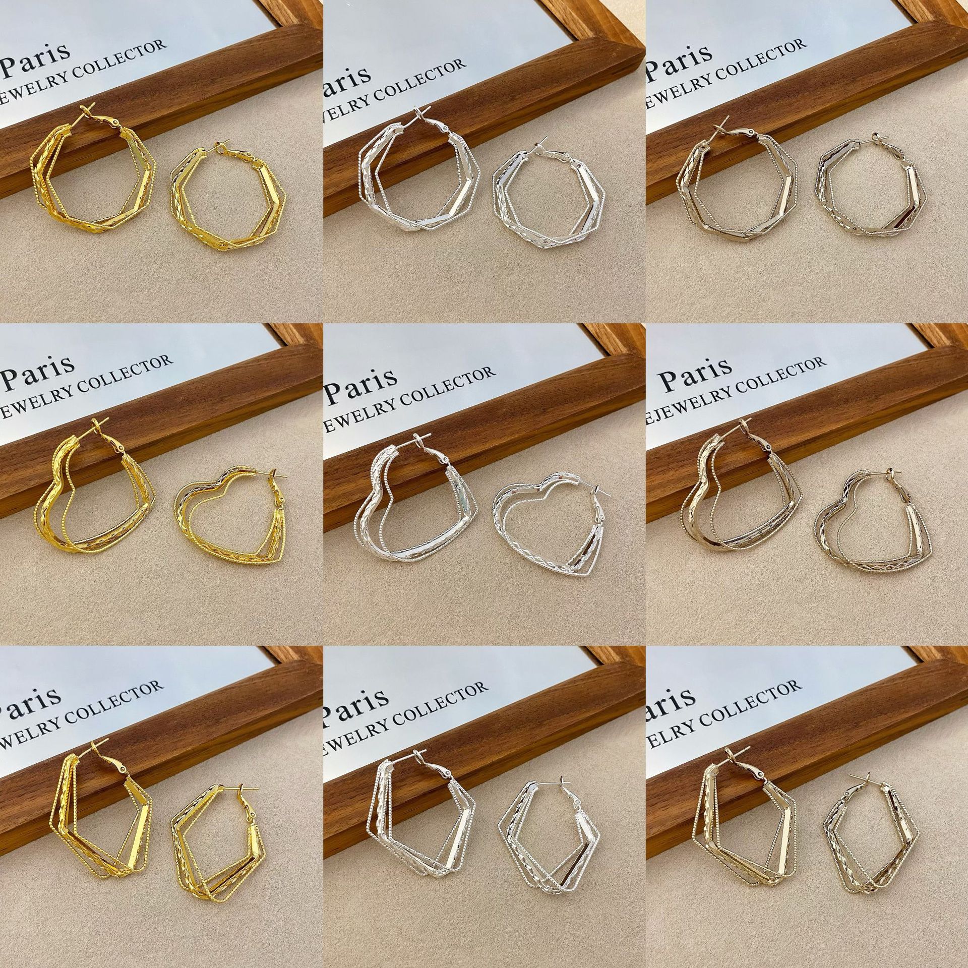 Copper-plated with real gold, these European and American-style, exaggerated, high-end heart-shaped geometric hoop earrings are a new and stylish accessory for women