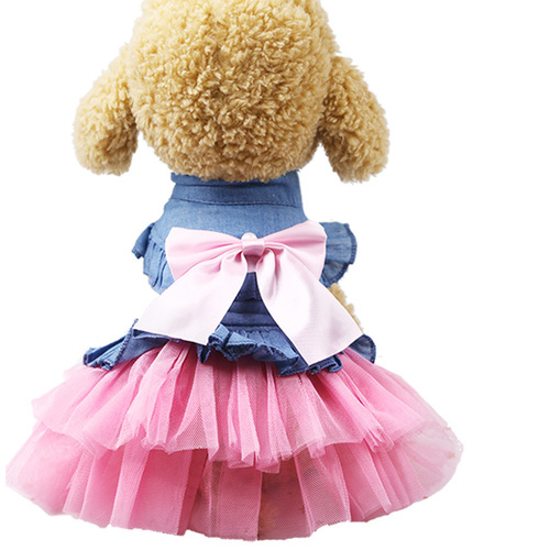 Spring, summer and autumn new dog, pet and cat clothing supplies, Korean style denim skirts, spring and summer clothing manufacturers wholesale