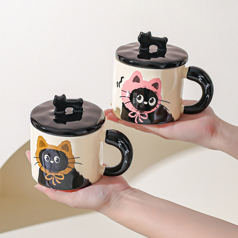 Cute gato gato taza de oficina taza de cerámica con taza de agua cubierta regalo pareja acompañante caja de regalo creativa de cumpleaños
