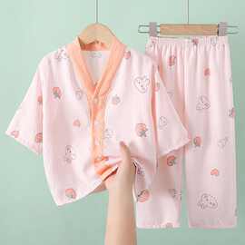 黁白夏季儿童睡衣女童男童七分袖云朵棉女孩中大童家居服套装宝宝