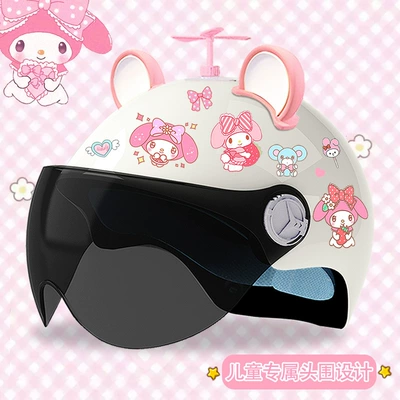Motosiklet kaskı (dəbilqə) student melody four seasons motorcycle - bright-white-sunscreen-random-windmill-big-pink-ear-white-3c-certified-model-meimei-tz