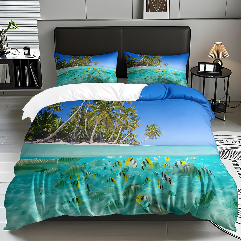 TEMU / JIT Amazonas textiles caseros transfronterizos hermosa vista al mar HD conjunto de edredón de impresión digital para diseñar