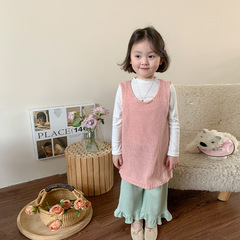 Vimercato Girls' Spring 2024 New Children's Korean Style Knit Backless Dress Baby Princess Skirt