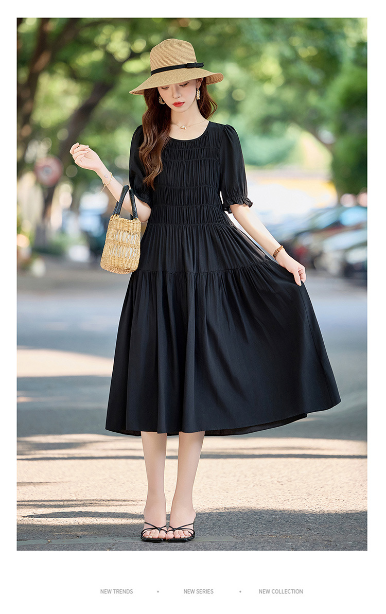 Đầm suông nữ midi che bụng eo màu trơn NI510 — Màu đen, Màu đỏ chi tiết 19