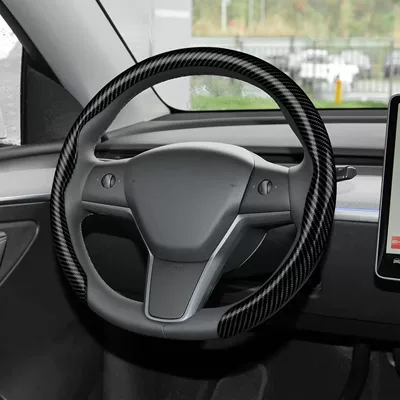 Steering wheel cover — fiber Nappa suede car steering - 5d-carbon-fiber-black-38cm