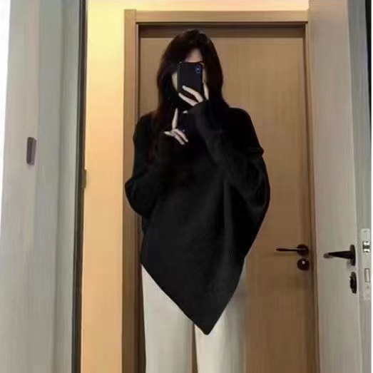 Suéter suave de punto irregular de cuello alto estilo coreano para mujer, novedad de primavera 2024, estilo holgado y relajado