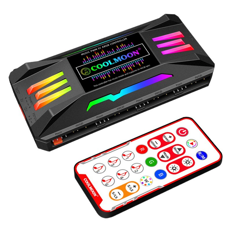 Прохладный месяц ШИМ-контроллер контроля температуры музыкальный ритм Компьютер Корпус вентилятора HUB разветвитель 5V ARGB HUB