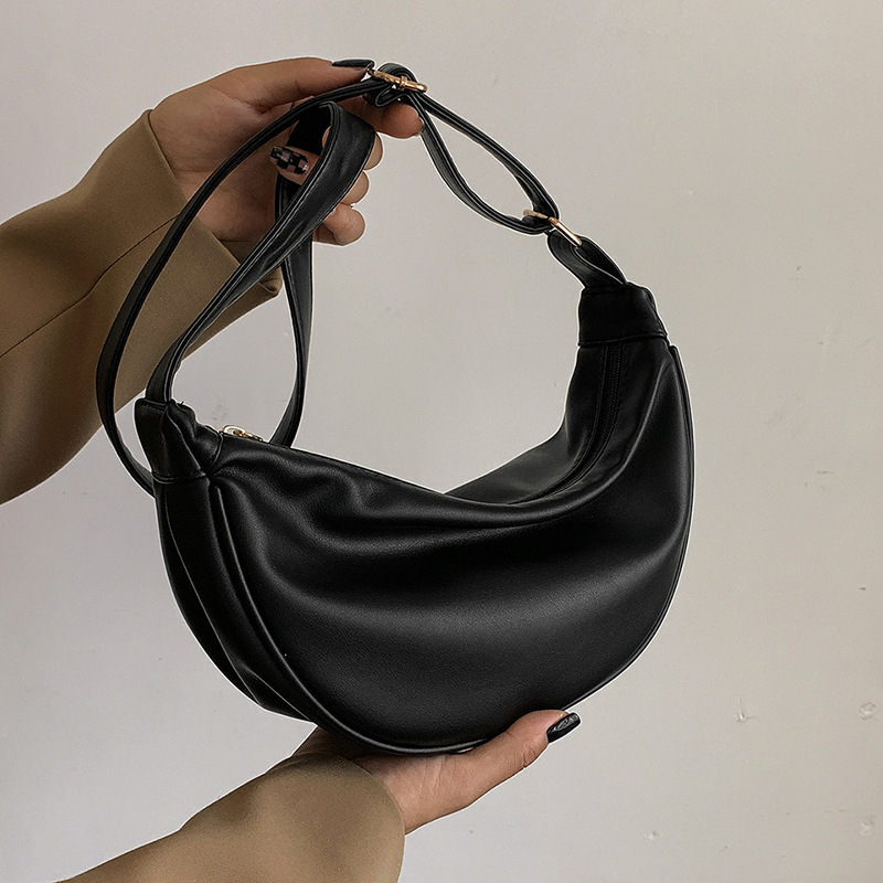 新商品の洋気女性バッグファッション質感斜め掛け脇下バッグバケツバッグ日韓ソフト皮純色シングル肩餃子バッグ|undefined