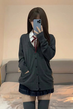 JK制服秋冬日系学院风外搭宽松纯色毛衣针织开衫长袖外套女软妹