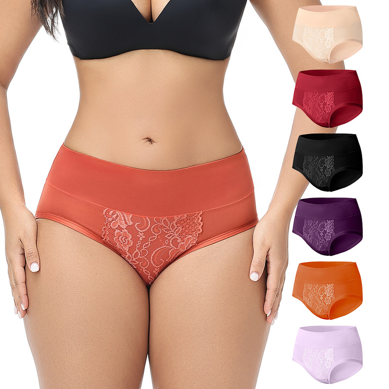 Cross-Border Foreign Trade Plus Size Lace Women's Underwear Amazon Solid Color Breathable Women's Underwear European and American Mid-Waist Briefs Cross-Border Foreign Trade Plus Size Lace Women's Underwear Amazon Solid Color Breathable Women's Underwear European and American Mid-Waist Briefs