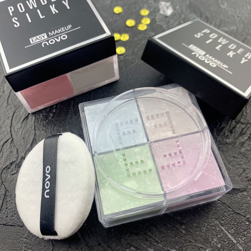 NOVO four-grid makeup powder loose powder oil control no makeup off no stuck powder Waterproof Concealer female Li Jiaqi recommend honey powder