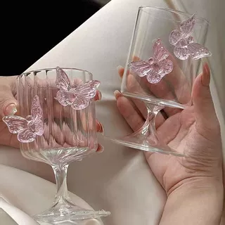 高硼硅玻璃杯高脚蝴蝶单层通用单杯香槟女生高颜值ins风女士酒杯