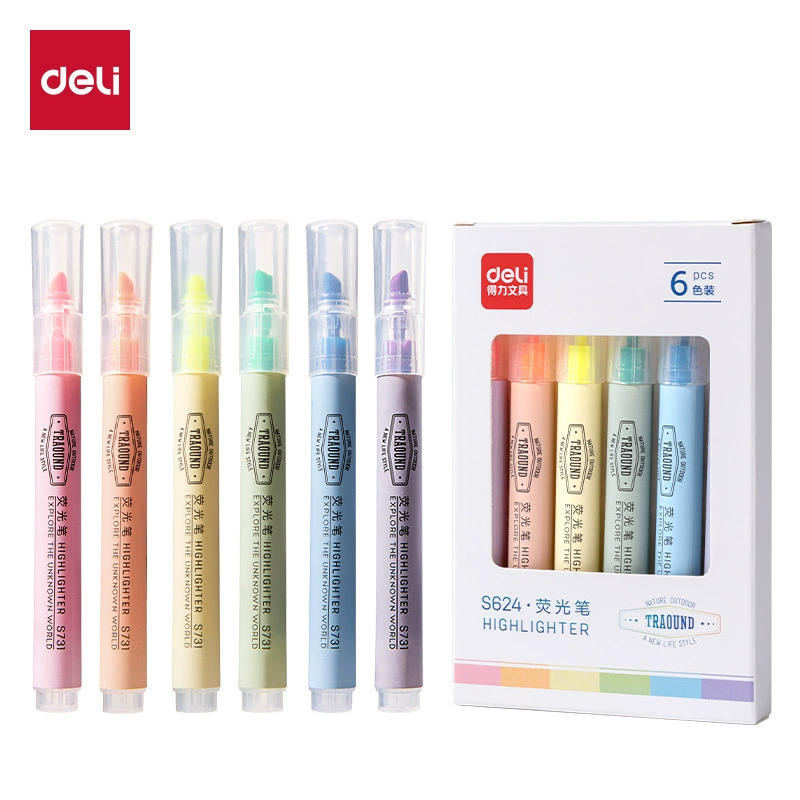 Deli S624 Хайлайтер Обзор Маркер Планировщик большой емкости Ручка Флуоресцентный маркер с одной головкой для студентов.