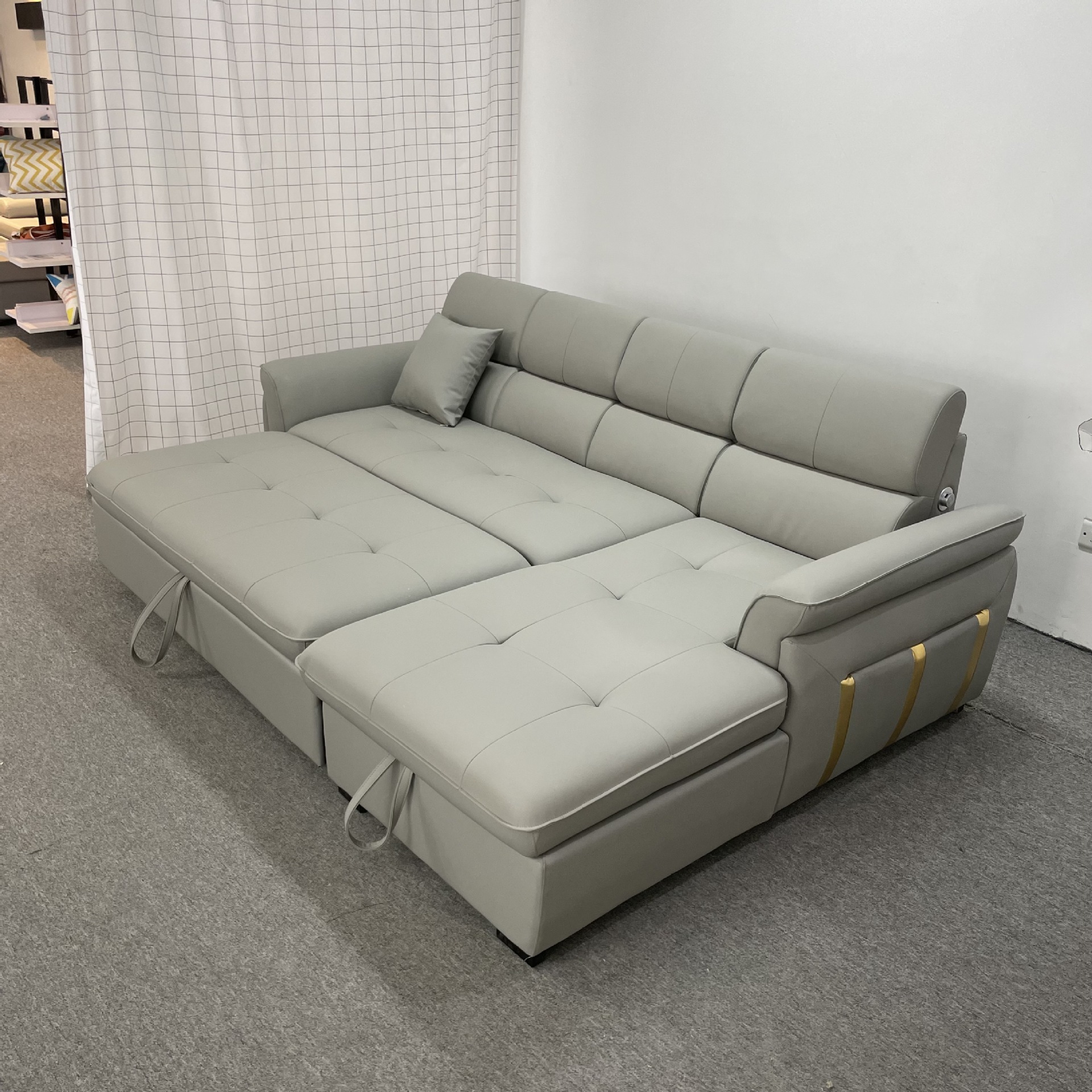Sofá multifuncional de pequeño hogar con esquina de sala de estar en forma de L, sofá cama de doble uso con arte de cuero y almacenamiento combinado