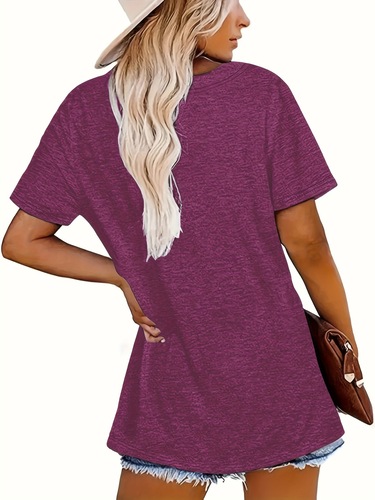Women's Casual Short Sleeve T Shirt Maroon Round Neck