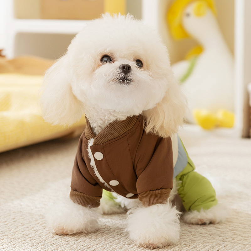 Otoño y invierno perros de color contrastante dibujos animados casuales lindos cuatro patas ropa deportiva de algodón perros pequeños y medianos gatos ropa de perros