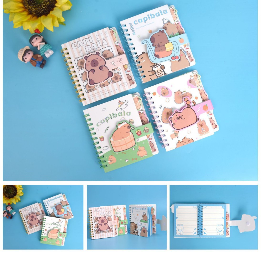 Caricatura encantadora Stevie Capibala oso pequeño Maculome cuadrado clasificador de bobinas cuaderno de papelero